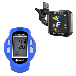 Bundle - KLIQ EcoTuner - USB Rechargeable Clip-On Tuner (with included charging cableand KLIQ MicroNome – USB Rechargeable Digital Clip-on Metronome, (Blue)
