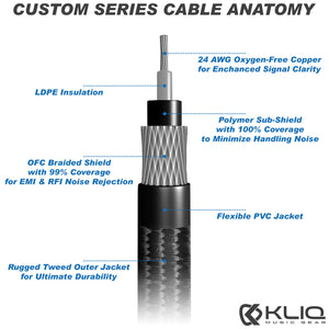 Custom Series Instrument Cable with Rean-Neutrik Straight to Angled Gold Plugs (10 Ft.)