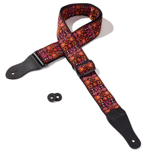 Vintage Woven Guitar Strap for Acoustic and Electric Guitars with 2 Rubber Strap Locks, Woodstock Red