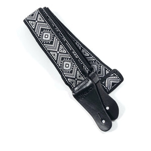 Vintage Woven Guitar Strap for Acoustic and Electric Guitars with 2 Rubber Strap Locks, Diamond Gray