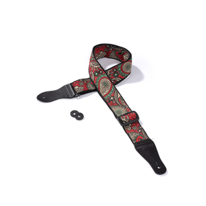 Vintage Woven Guitar Strap for Acoustic and Electric Guitars with 2 Rubber Strap Locks, Red & Turquoise Paisley