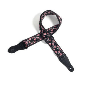 Vintage Woven Guitar Strap for Acoustic and Electric Guitars with 2 Rubber Strap Locks, Pink Wildflower