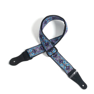 Vintage Woven Guitar Strap for Acoustic and Electric Guitars with 2 Rubber Strap Locks, Blue & Violet Paisley