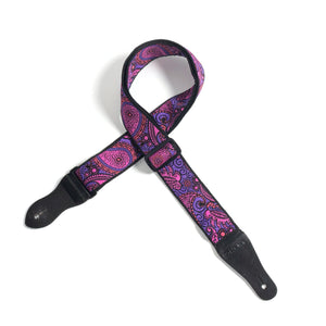 Vintage Woven Guitar Strap for Acoustic and Electric Guitars with 2 Rubber Strap Locks, Fuchsia Pink & Purple Paisley