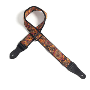 Vintage Woven Guitar Strap for Acoustic and Electric Guitars with 2 Rubber Strap Locks, Orange & Tan Paisley