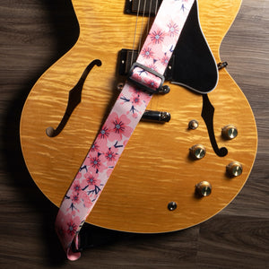 Vintage Woven Guitar Strap for Acoustic and Electric Guitars with 2 Rubber Strap Locks, Pink Flowers