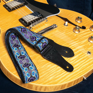 Vintage Woven Guitar Strap for Acoustic and Electric Guitars with 2 Rubber Strap Locks, Blue & Violet Paisley