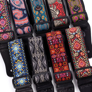 Vintage Woven Guitar Strap for Acoustic and Electric Guitars with 2 Rubber Strap Locks, Blue & Red Paisley