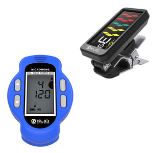 Bundle - KLIQ ProTuner - Professional Clip-On Tuner for All Instruments (with flat tuning) and KLIQ MicroNome - USB Rechargeable Digital Clip-On Metronome, (Blue)