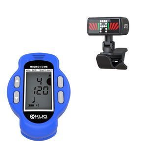 Bundle - KLIQ Ultra-TinyTuner (UT2), Micro Clip-On Tuner and KLIQ MicroNome - USB Rechargeable Digital Clip-On Metronome, (Blue)