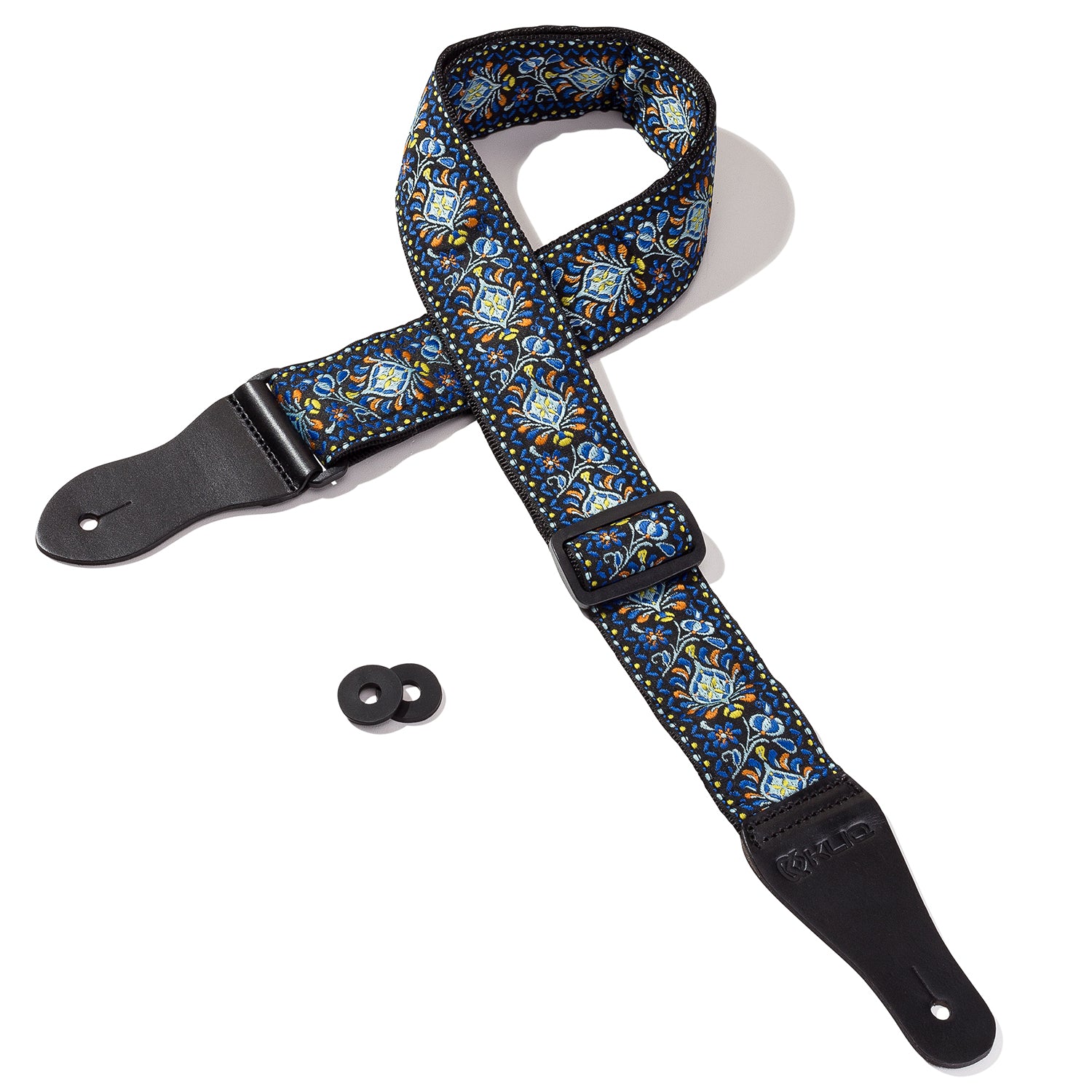 2 Guitar Strap, Royal/Black Geo Embroidered