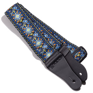 Vintage Woven Guitar Strap for Acoustic and Electric Guitars with 2 Rubber Strap Locks, Hendrix Blue