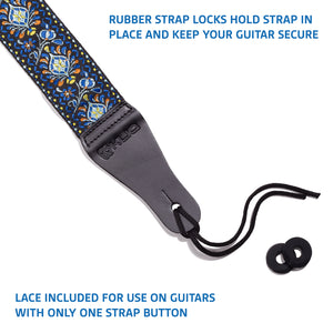 Vintage Woven Guitar Strap for Acoustic and Electric Guitars with 2 Rubber Strap Locks, Hendrix Blue