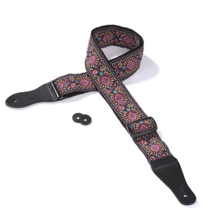 Vintage Woven Guitar Strap for Acoustic and Electric Guitars with 2 Rubber Strap Locks, Palooza Pink