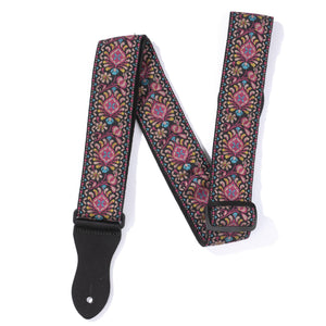 Vintage Woven Guitar Strap for Acoustic and Electric Guitars with 2 Rubber Strap Locks, Palooza Pink