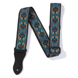 Vintage Woven Guitar Strap for Acoustic and Electric Guitars with 2 Rubber Strap Locks, 2 Picks and 1 Lace, Turquoise & Coffee Paisley
