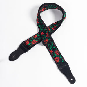 Vintage Woven Guitar Strap for Acoustic and Electric Guitars with 2 Rubber Strap Locks, Red Rose