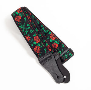 Vintage Woven Guitar Strap for Acoustic and Electric Guitars with 2 Rubber Strap Locks, Red Rose