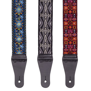 Vintage Woven Guitar Strap for Acoustic and Electric Guitars with 2 Rubber Strap Locks, Aztec Gray