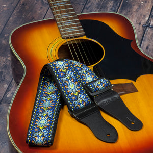 Vintage Woven Guitar Strap for Acoustic and Electric Guitars with 2 Rubber Strap Locks, Hendrix Blue