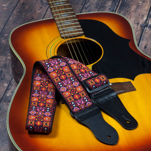 Vintage Woven Guitar Strap for Acoustic and Electric Guitars with 2 Rubber Strap Locks, Woodstock Red