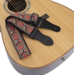 Vintage Woven Guitar Strap for Acoustic and Electric Guitars with 2 Rubber Strap Locks, Nelson Red