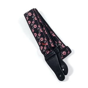 Vintage Woven Guitar Strap for Acoustic and Electric Guitars with 2 Rubber Strap Locks, Pink Wildflower
