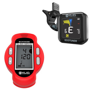 Bundle - KLIQ EcoTuner - USB Rechargeable Clip-On Tuner (with included charging cableand KLIQ MicroNome – USB Rechargeable Digital Clip-on Metronome, (Red)