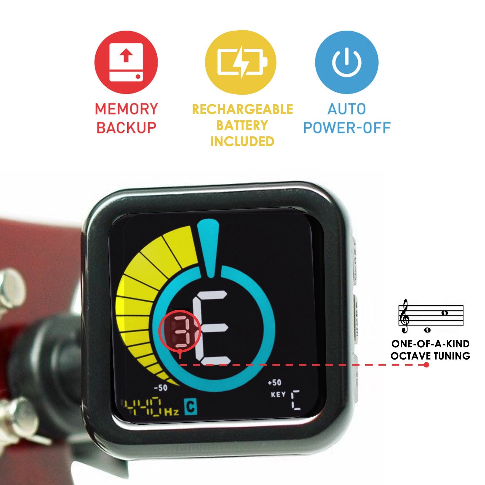 KLIQ UberTuner MAX Clip On Tuner for All Instruments with Octave