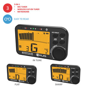 MetroPitch-Air - Rechargeable Digital Metronome Tuner For All Instruments (with Wireless Clip), BLACK