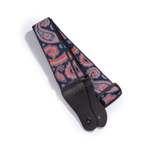 Vintage Woven Guitar Strap for Acoustic and Electric Guitars with 2 Rubber Strap Locks, Blue & Red Paisley