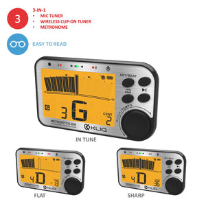 MetroPitch-Air - Rechargeable Digital Metronome Tuner For All Instruments (with Wireless Clip), Pewter Grey