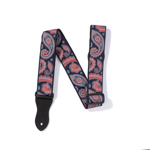 Vintage Woven Guitar Strap for Acoustic and Electric Guitars with 2 Rubber Strap Locks, Blue & Red Paisley