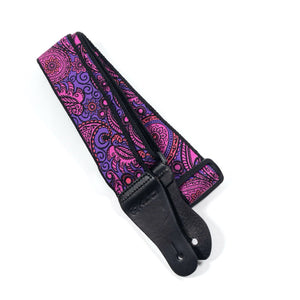 Vintage Woven Guitar Strap for Acoustic and Electric Guitars with 2 Rubber Strap Locks, Fuchsia Pink & Purple Paisley