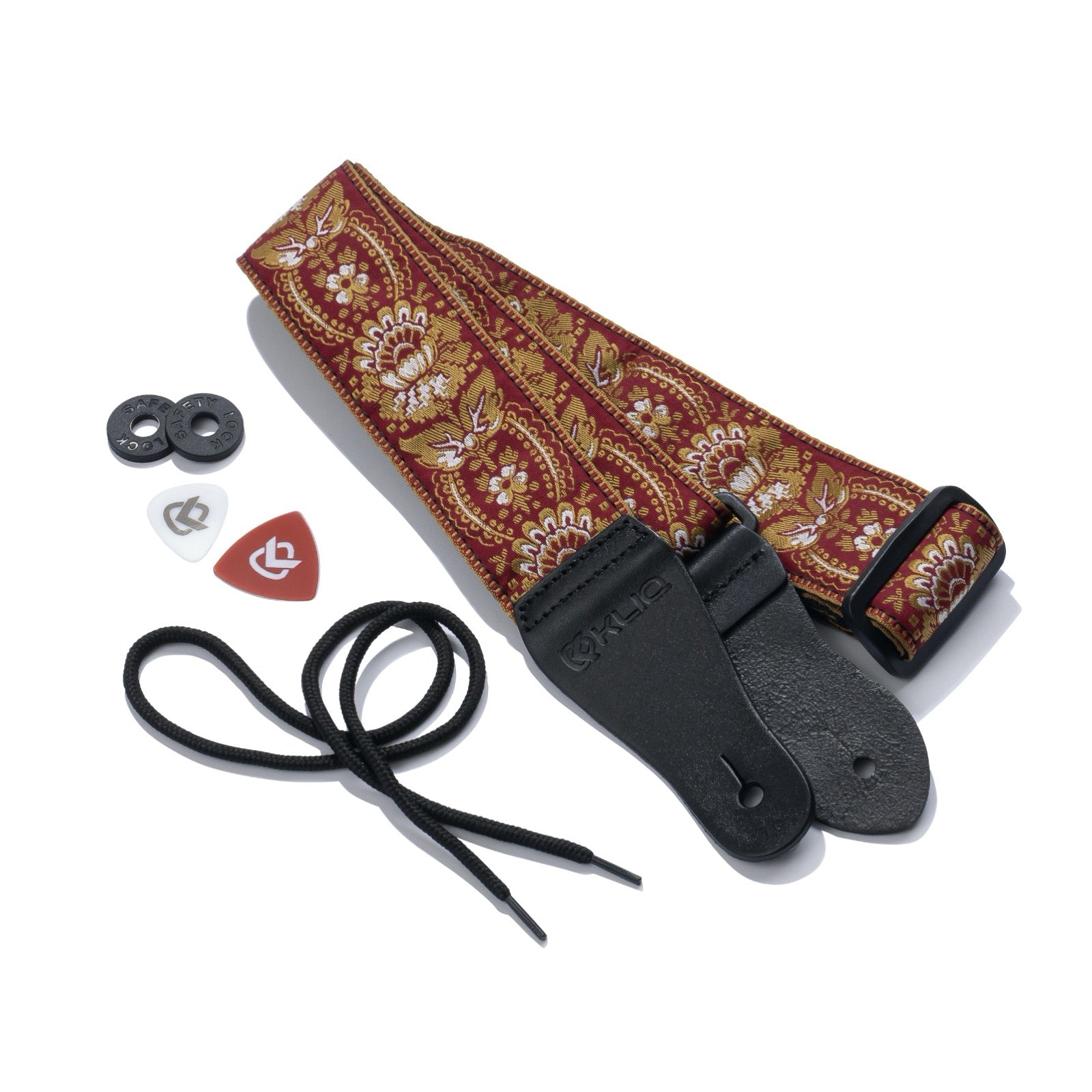 KLIQ Vintage Woven Guitar Strap for Acoustic and Electric Guitars 2 Free Rubber Strap Locks 2 Free Guitar Picks and 1 Free Lace 60s Jacquard Weave