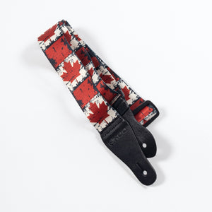 Vintage Woven Guitar Strap for Acoustic and Electric Guitars with 2 Rubber Strap Locks, Maple Leaf Flag