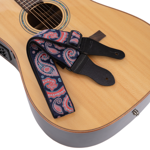 Vintage Woven Guitar Strap for Acoustic and Electric Guitars with 2 Rubber Strap Locks, Blue & Red Paisley