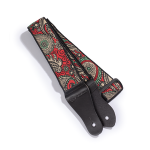 Vintage Woven Guitar Strap for Acoustic and Electric Guitars with 2 Rubber Strap Locks, Red & Turquoise Paisley