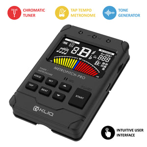 MetroPitch-PRO- Digital Metronome Tuner For All Instruments with wired sensor Included, Black