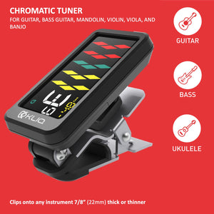 Bundle - KLIQ ProTuner - Professional Clip-On Tuner for All Instruments (with flat tuning) and KLIQ MicroNome - USB Rechargeable Digital Clip-On Metronome, (Red)