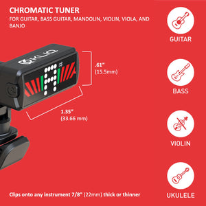 Bundle - KLIQ Ultra-TinyTuner (UT2), Micro Clip-On Tuner and KLIQ MicroNome - USB Rechargeable Digital Clip-On Metronome, (Red)