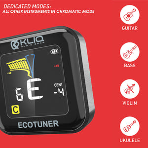 Bundle - KLIQ EcoTuner - USB Rechargeable Clip-On Tuner (with included charging cableand KLIQ MicroNome – USB Rechargeable Digital Clip-on Metronome, (Red)