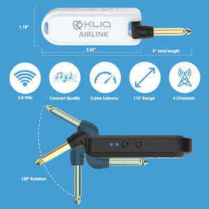 Airlink 5.8 GHz Rechargeable Wireless Audio System designed for Electric Guitar, Bass and other Electric Instruments-Digital Transmitter/Receiver Set