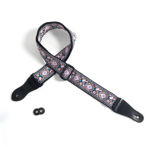 Vintage Woven Guitar Strap for Acoustic and Electric Guitars with 2 Rubber Strap Locks, Placid Pink