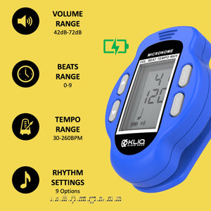 Bundle - KLIQ Ultra-TinyTuner (UT2), Micro Clip-On Tuner and KLIQ MicroNome - USB Rechargeable Digital Clip-On Metronome, (Blue)