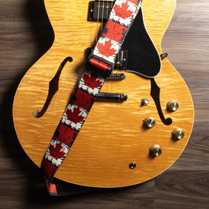 Vintage Woven Guitar Strap for Acoustic and Electric Guitars with 2 Rubber Strap Locks, Maple Leaf Flag