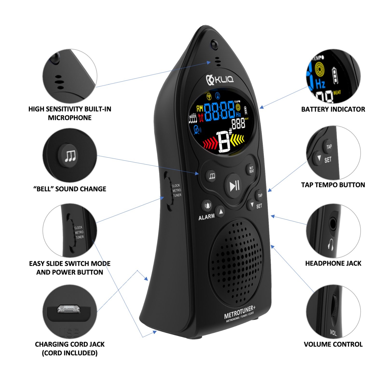 Metronome Tuner, Rechargeable 3 In 1 Digital Metronome with Vocal Count,  Tone Generator Tuners for Guitar, Bass, Violin, Ukulele, Chromatic,  Clarinet