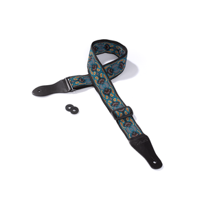 Vintage Woven Guitar Strap for Acoustic and Electric Guitars with 2 Rubber Strap Locks, 2 Picks and 1 Lace, Turquoise & Coffee Paisley