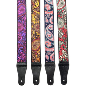 Vintage Woven Guitar Strap for Acoustic and Electric Guitars with 2 Rubber Strap Locks, Orange & Tan Paisley