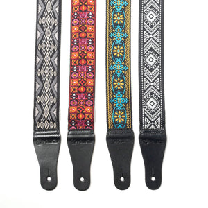 Vintage Woven Guitar Strap for Acoustic and Electric Guitars with 2 Rubber Strap Locks, Hippie Blue & Gold